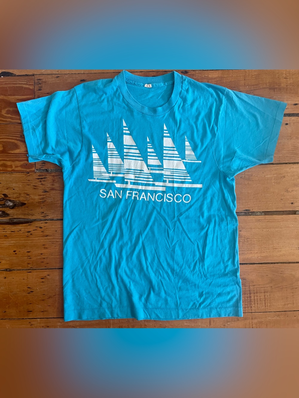 Vintage San Francisco Graphic Tee - Bright Turquoise Made in USA